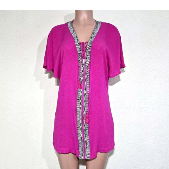 Piper by Townsen Swim Cover Up or Tunic Top Pink Tassel Tie Front - Picture 1 of 7